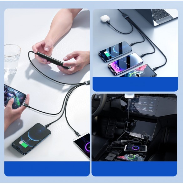 4in1 USB-kabel USB-A - USB-C / 2 x Lightning / Micro för laddning och dataöverföring 1,2m Joyroom S-1T4018A18 - svart