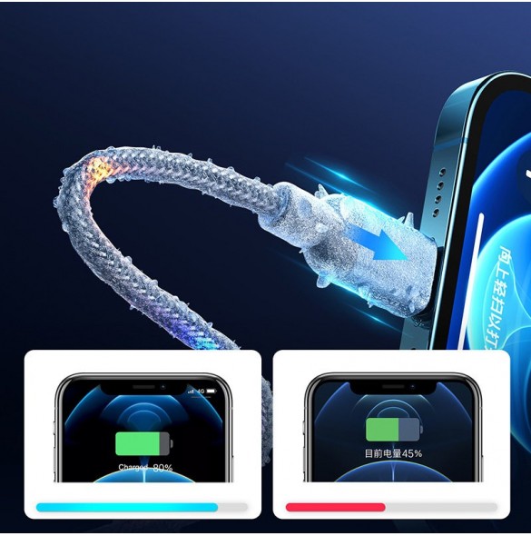 Joyroom hållbar kabel USB-kabel - Lightning med ljudkänslig LED-bakgrundsbelysning 2,4A 1,2m grå (S-1230N16)