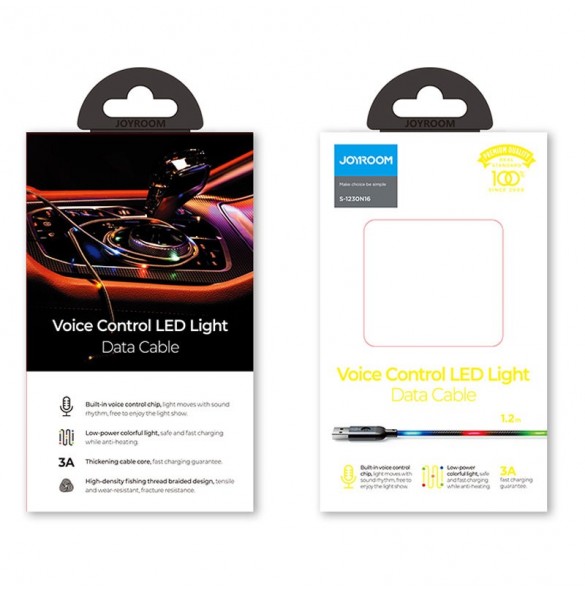 Joyroom hållbar kabel USB-kabel - Lightning med ljudkänslig LED-bakgrundsbelysning 2,4A 1,2m grå (S-1230N16)