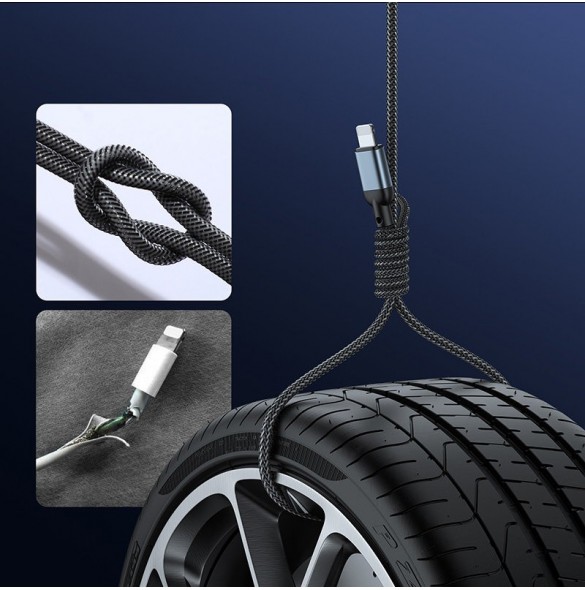 Joyroom hållbar kabel USB-kabel - Lightning med ljudkänslig LED-bakgrundsbelysning 2,4A 1,2m grå (S-1230N16)