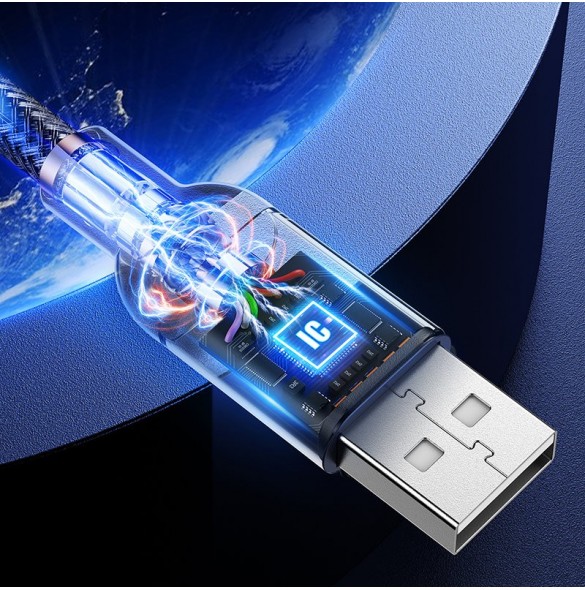 Joyroom hållbar kabel USB-kabel - Lightning med ljudkänslig LED-bakgrundsbelysning 2,4A 1,2m grå (S-1230N16)