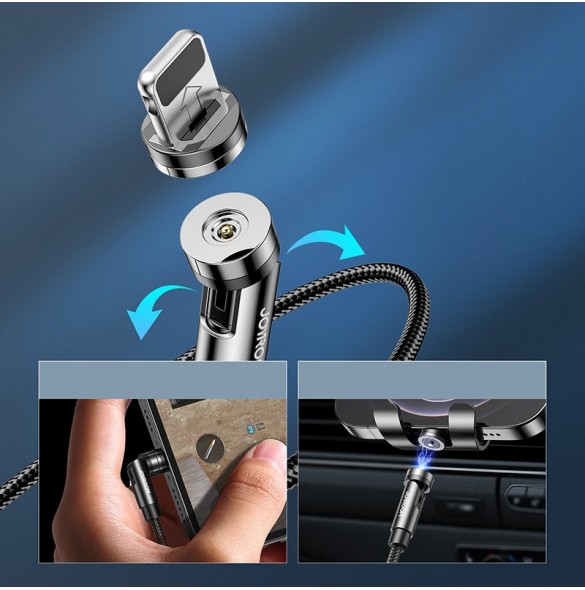 Joyroom 3in1 magnetisk kabel USB - Lightning / USB Typ C / micro USB laddningskabel 2,4A 1,2m svart (S-1224X2 LCM svart)
