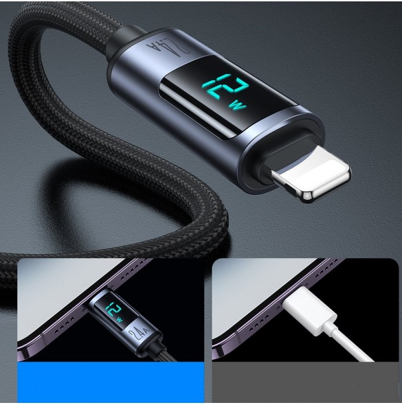 Lightning-kabel - USB A 2,4A 1,2m med LED-display Joyroom S-AL012A16 - svart