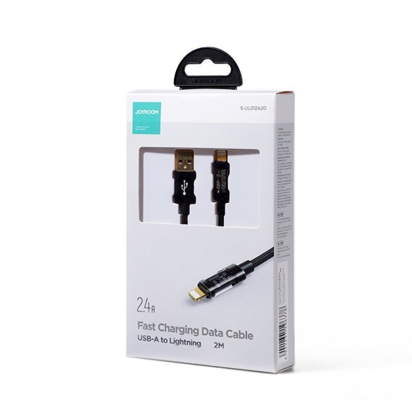 Joyroom USB-kabel - Lightning för laddning/dataöverföring 2,4A 20W 2m svart (S-UL012A20)