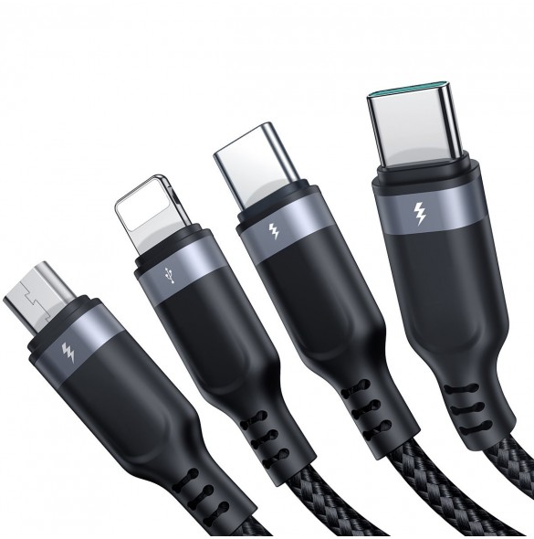 USB-kabel 4in1 USB-A - 2 x USB-C / Lightning / Micro för laddning och dataöverföring 1,2m Joyroom S-1T4018A18 - svart