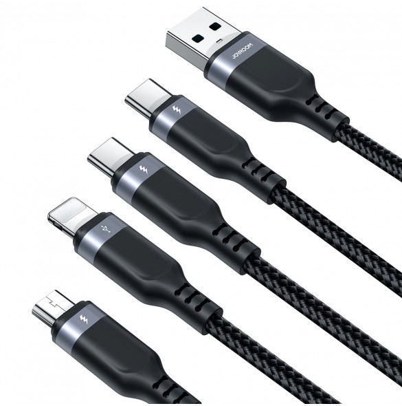 USB-kabel 4in1 USB-A - 2 x USB-C / Lightning / Micro för laddning och dataöverföring 1,2m Joyroom S-1T4018A18 - svart