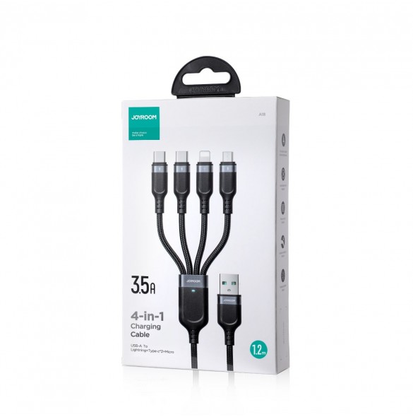 USB-kabel 4in1 USB-A - 2 x USB-C / Lightning / Micro för laddning och dataöverföring 1,2m Joyroom S-1T4018A18 - svart