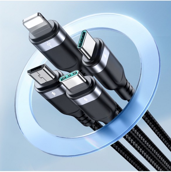 USB-kabel 4in1 USB-A - 2 x USB-C / Lightning / Micro för laddning och dataöverföring 1,2m Joyroom S-1T4018A18 - svart