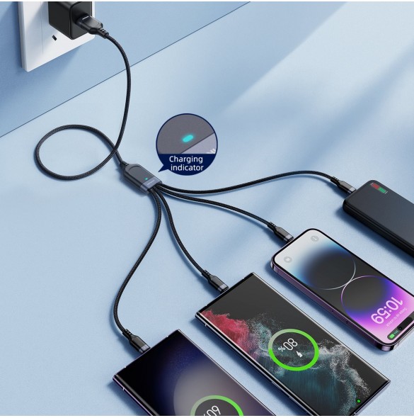 USB-kabel 4in1 USB-A - 2 x USB-C / Lightning / Micro för laddning och dataöverföring 1,2m Joyroom S-1T4018A18 - svart