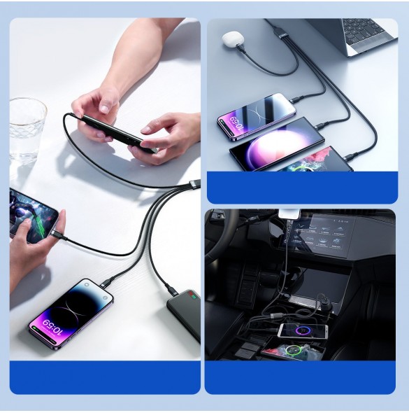 USB-kabel 4in1 USB-A - 2 x USB-C / Lightning / Micro för laddning och dataöverföring 1,2m Joyroom S-1T4018A18 - svart