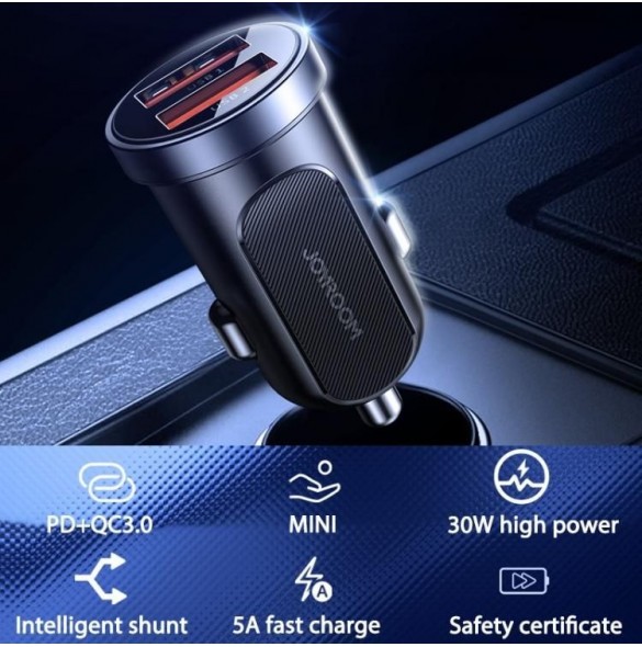 Joyroom C-A09 Mini dubbla portar QC3.0 Smart snabbladdning 2x USB 30W Snabbladdning, SCP, PD, AFC Svart