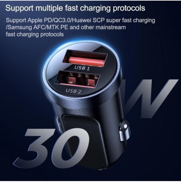 Joyroom C-A09 Mini dubbla portar QC3.0 Smart snabbladdning 2x USB 30W Snabbladdning, SCP, PD, AFC Svart
