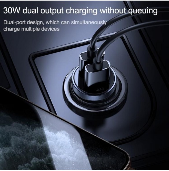 Joyroom C-A09 Mini dubbla portar QC3.0 Smart snabbladdning 2x USB 30W Snabbladdning, SCP, PD, AFC Svart