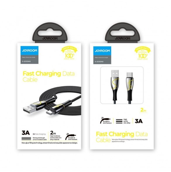 Joyroom Mermaid series USB-kabel - USB Type C 3A 2m svart (S-2030K6)