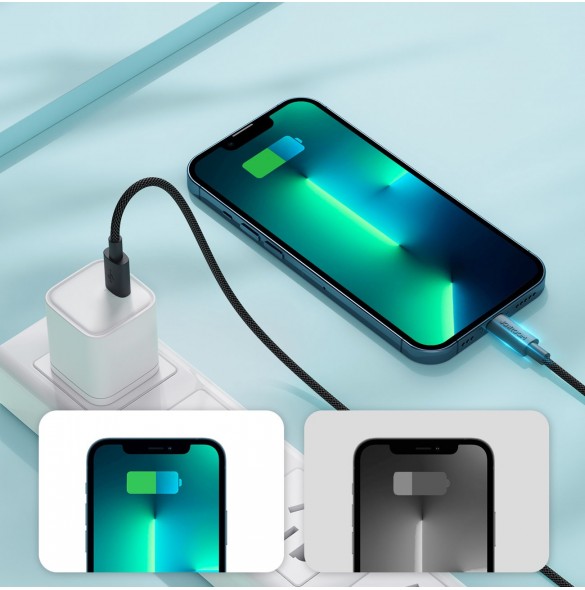 Joyroom Slitstark USB Typ C-kabel - Blixtsnabb laddning/dataöverföring 20W 2m Svart (S-2024M13)