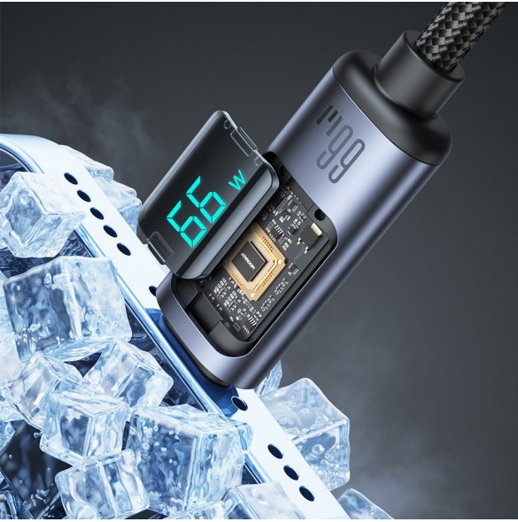 USB C - USB A-kabel 66W 1,2m med LED-display Joyroom S-AC066A16 - svart
