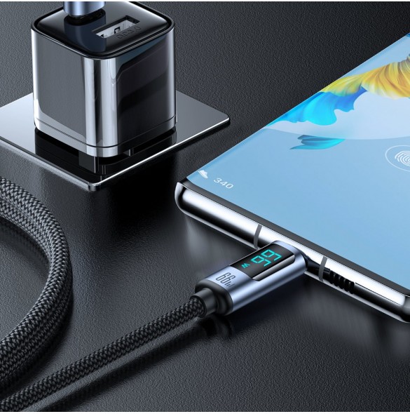 USB C - USB A-kabel 66W 1,2m med LED-display Joyroom S-AC066A16 - svart