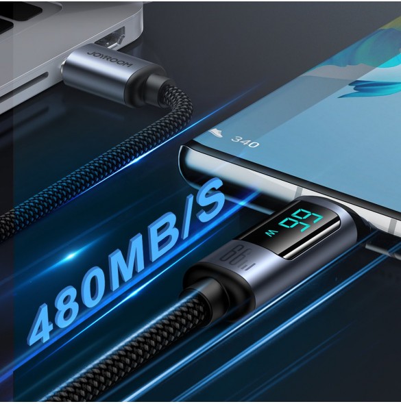 USB C - USB A-kabel 66W 1,2m med LED-display Joyroom S-AC066A16 - svart