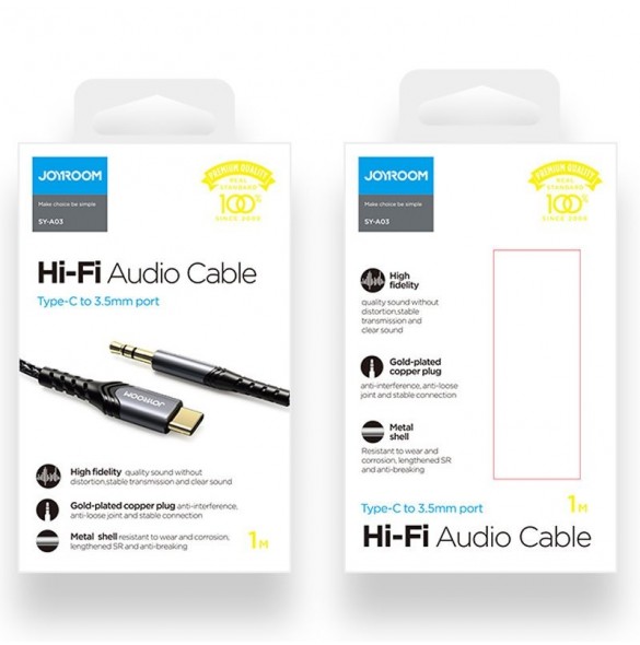 Joyroom AUX stereoljudkabel 3,5 mm minijack - USB Type C för surfplatta 1 m svart (SY-A03)