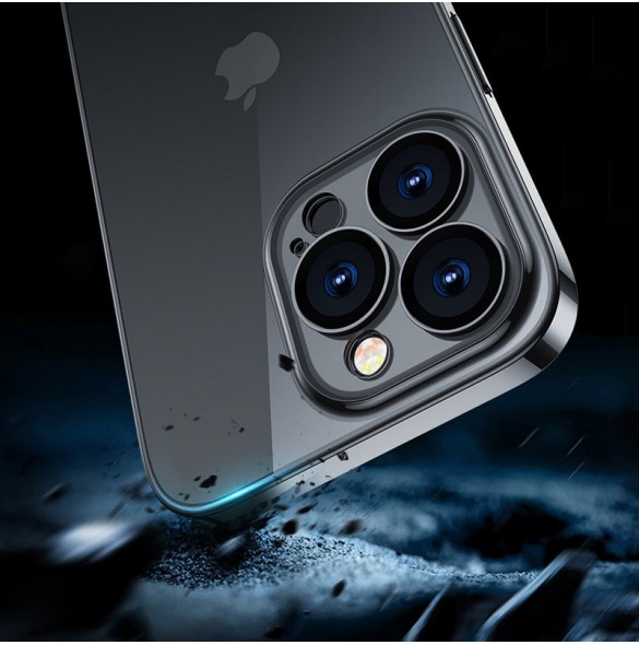 Joyroom 14Q Fodral fodral för iPhone 14 Plus fodral med metallram svart (JR-14Q3-svart)