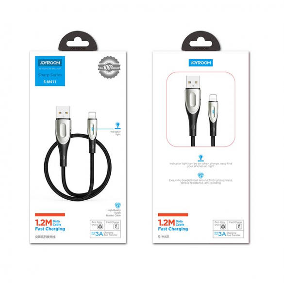 Joyroom Sharp Series snabbladdningskabel USB-A - Lightning 2,4A 3m svart (S-M411)