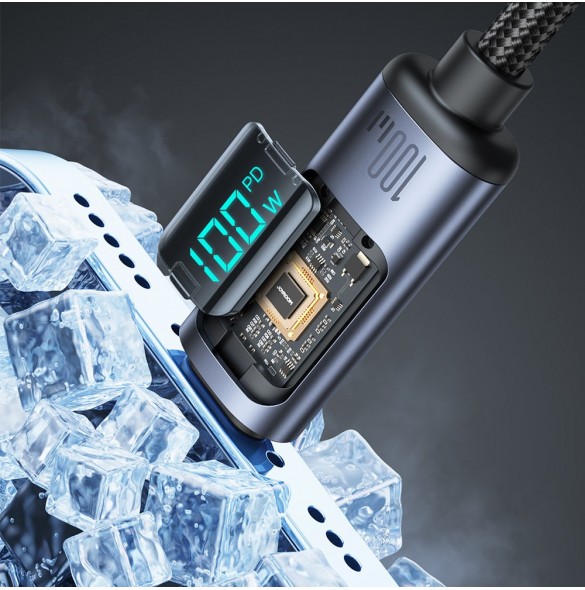 USB C - USB C-kabel 100W 1,2m med LED-display Joyroom S-CC100A16 - svart