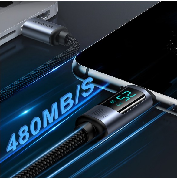USB C - USB C-kabel 100W 1,2m med LED-display Joyroom S-CC100A16 - svart