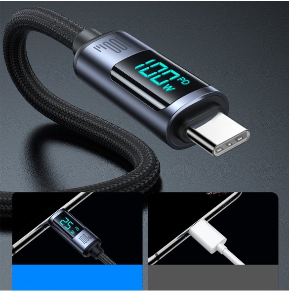 USB C - USB C-kabel 100W 1,2m med LED-display Joyroom S-CC100A16 - svart
