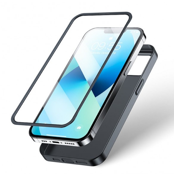 Joyroom 360 Full Case fram och bak skal för iPhone 13 + skärmskydd i härdat glas svart (JR-BP927 svart)
