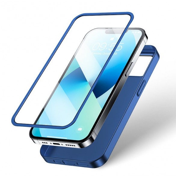 Joyroom 360 Full Case fram och bak skal för iPhone 13 + skärmskydd i härdat glas blå (JR-BP927 blå)