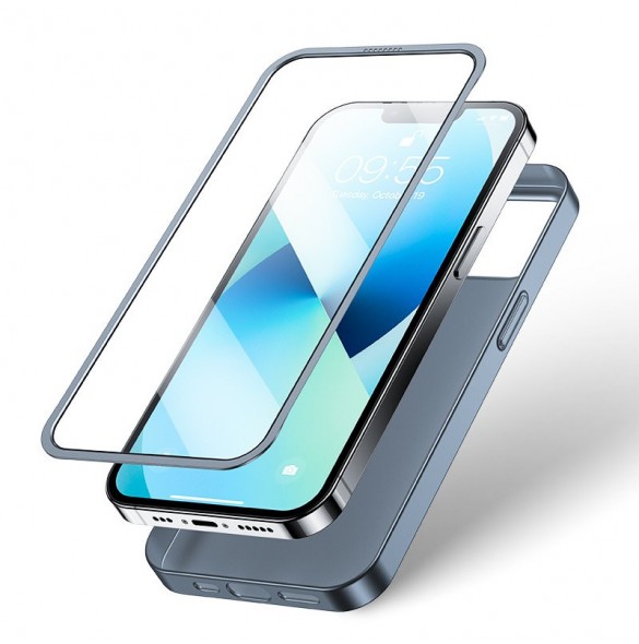 Joyroom 360 Full Case fram och bak skal för iPhone 13 + skärmskydd i härdat glas grå (JR-BP927 tranish)