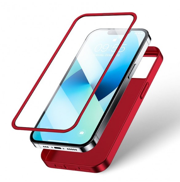 Joyroom 360 Full Case fram och bak skal för iPhone 13 + skärmskydd i härdat glas rött (JR-BP927 röd)