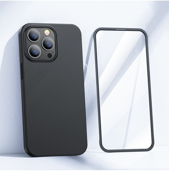 Joyroom 360 Full Case fram och bak skal till iPhone 13 Pro + skärmskydd i härdat glas svart (JR-BP935 svart)