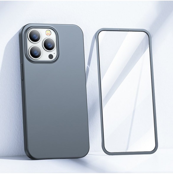 Joyroom 360 Full Case fram och bak skal till iPhone 13 Pro + skärmskydd i härdat glas grå (JR-BP935 tranish)