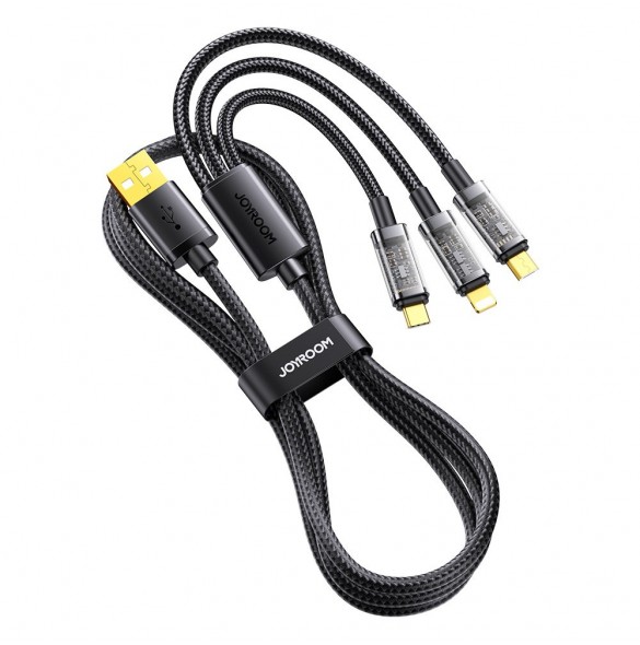 Joyroom 3in1 USB-kabel - USB Typ C / Lightning / micro USB 3,5 A 1,2 m svart (S-1T3015A5)