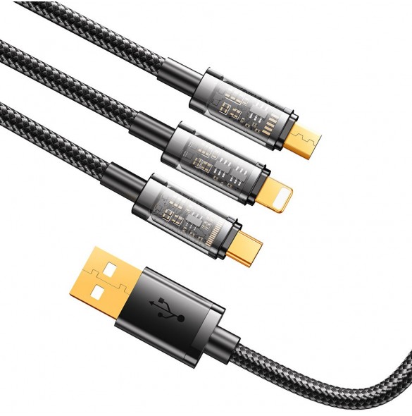 Joyroom 3in1 USB-kabel - USB Typ C / Lightning / micro USB 3,5 A 1,2 m svart (S-1T3015A5)