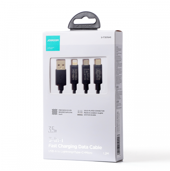 Joyroom 3in1 USB-kabel - USB Typ C / Lightning / micro USB 3,5 A 1,2 m svart (S-1T3015A5)