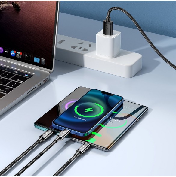 Joyroom 3in1 USB-kabel - USB Typ C / Lightning / micro USB 3,5 A 1,2 m svart (S-1T3015A5)