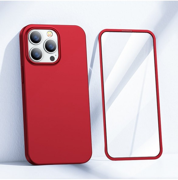 Joyroom 360 Full Case fram och bak skal till iPhone 13 Pro + skärmskydd i härdat glas rött (JR-BP935 röd)