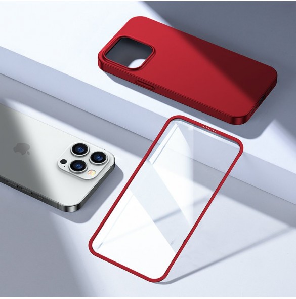 Joyroom 360 Full Case fram och bak skal till iPhone 13 Pro + skärmskydd i härdat glas rött (JR-BP935 röd)
