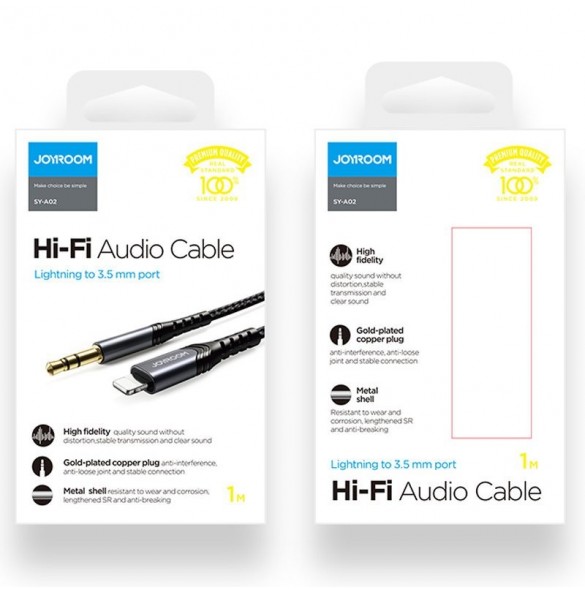 Joyroom AUX stereoljudkabel 3,5 mm minijack - Lightning för iPhone iPad 1 m svart (SY-A02)