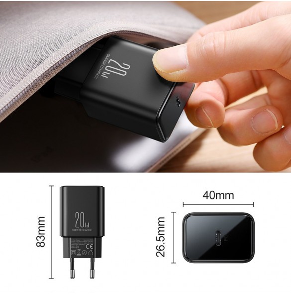 USB C-laddare 20W PD Joyroom JR-TCF06 med USB C-kabel - Lightning - svart