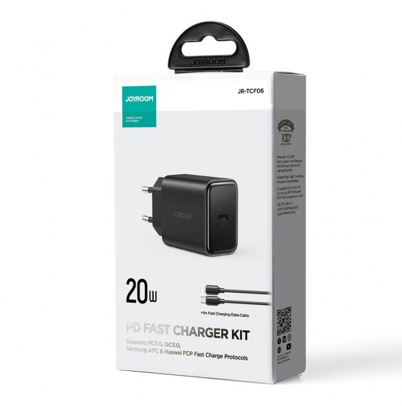 USB C-laddare 20W PD Joyroom JR-TCF06 med USB C-kabel - Lightning - svart
