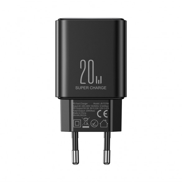 USB C-laddare 20W PD Joyroom JR-TCF06 med USB C-kabel - Lightning - svart