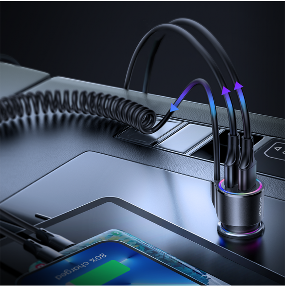 Joyroom 3-i-1 snabb billaddare med USB-C-kabel 1,5m 17W svart (JR-CL24)