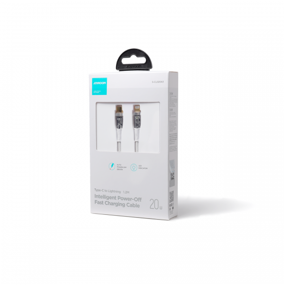 Joyroom snabbladdningskabel med smart switch USB-C - Lightning 20W 1,2m vit (S-CL020A3)