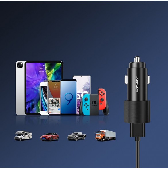 Joyroom billaddare 2 x USB med belysning 24W + strömkabel 3in1 USB Typ C / micro USB / Lightning 1,2m svart (JR-CL10)