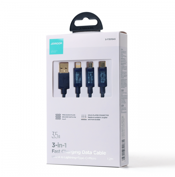 Joyroom 3in1 USB-kabel - USB Typ C / Lightning / micro USB 3,5 A 1,2 m blå (S-1T3015A5)