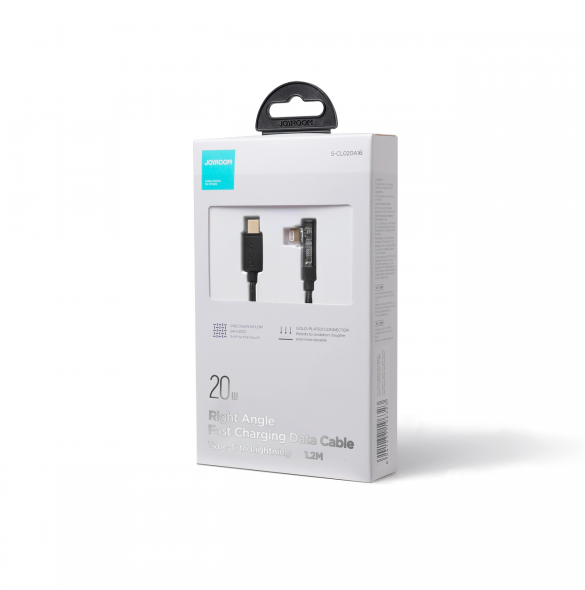 Joyroom Angled Lightning-kabel - USB C för snabb laddning och dataöverföring 20W 1,2 m svart (S-CL020A6)