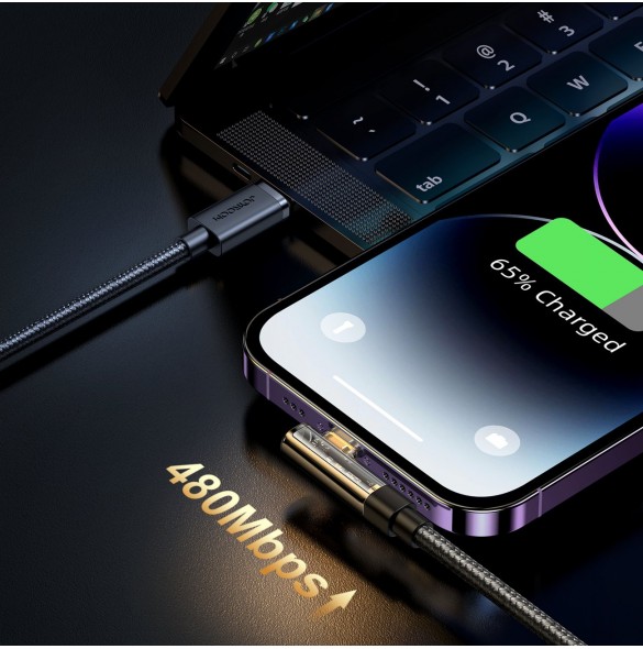 Joyroom Angled Lightning-kabel - USB C för snabb laddning och dataöverföring 20W 1,2 m svart (S-CL020A6)